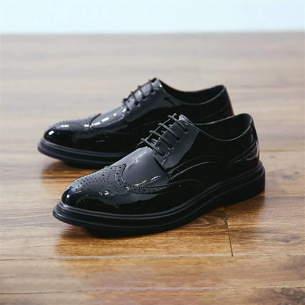 New Dress Oxford for Men Lace Up Wing Tip Brogue Embossed Derby Shoes Vegan Leather Non Slip Anti-Slip Block Heel Low Top Rubber Sole Party