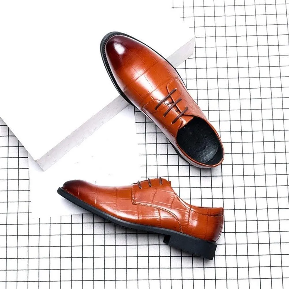 New Formal Dress Shoes for Men Lace Up Crocodile Embossed Derby Shoes Vegan Leather Block Heel Slip Resistant Anti-Slip Business
