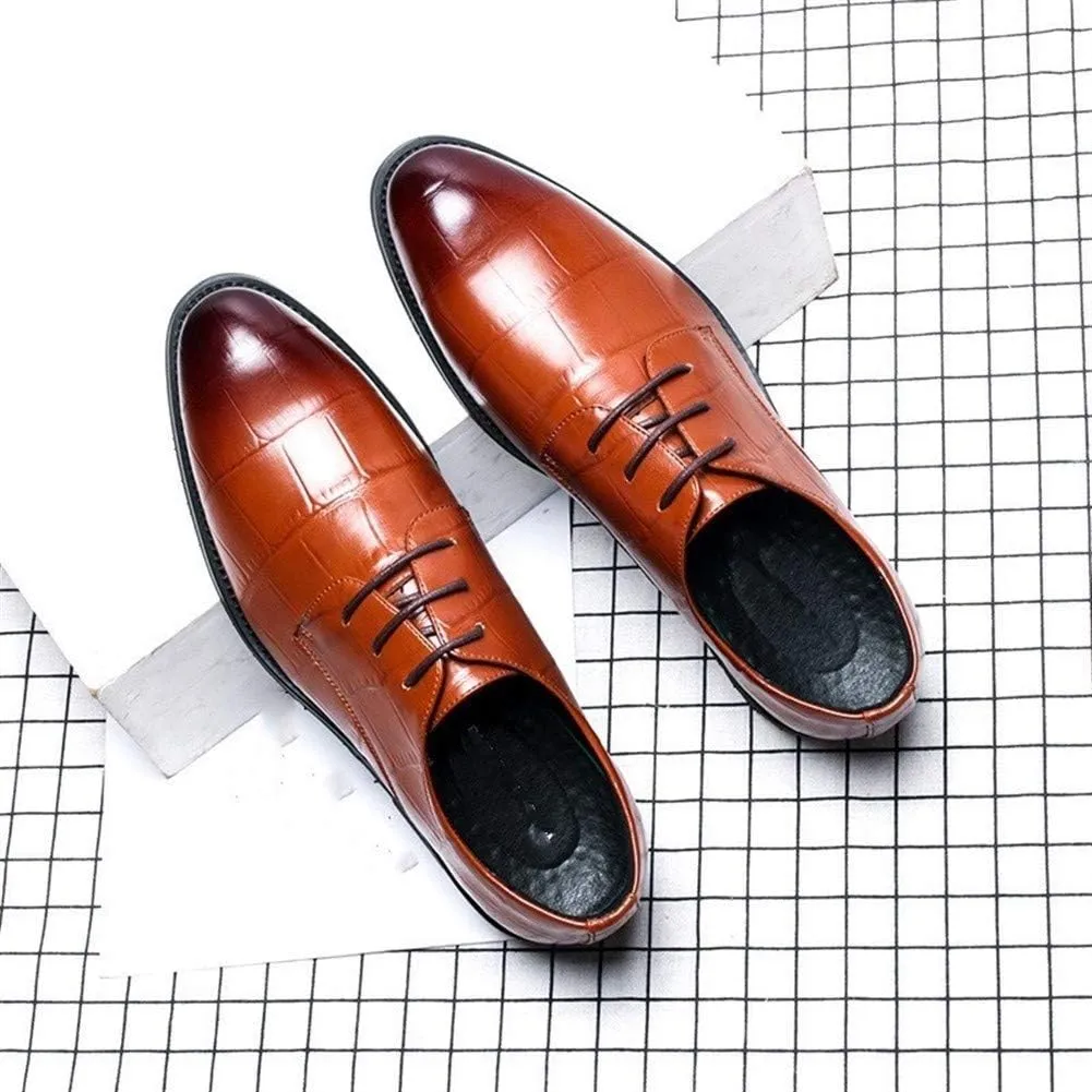 New Formal Dress Shoes for Men Lace Up Crocodile Embossed Derby Shoes Vegan Leather Block Heel Slip Resistant Anti-Slip Business