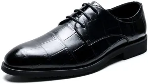 New Formal Dress Shoes for Men Lace Up Crocodile Embossed Derby Shoes Vegan Leather Block Heel Slip Resistant Anti-Slip Business