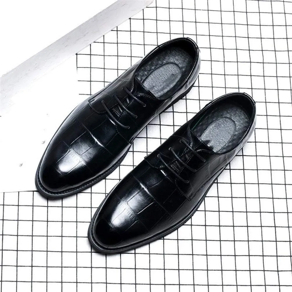 New Formal Dress Shoes for Men Lace Up Crocodile Embossed Derby Shoes Vegan Leather Block Heel Slip Resistant Anti-Slip Business