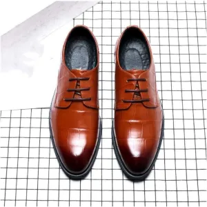 New Formal Dress Shoes for Men Lace Up Crocodile Embossed Derby Shoes Vegan Leather Block Heel Slip Resistant Anti-Slip Business