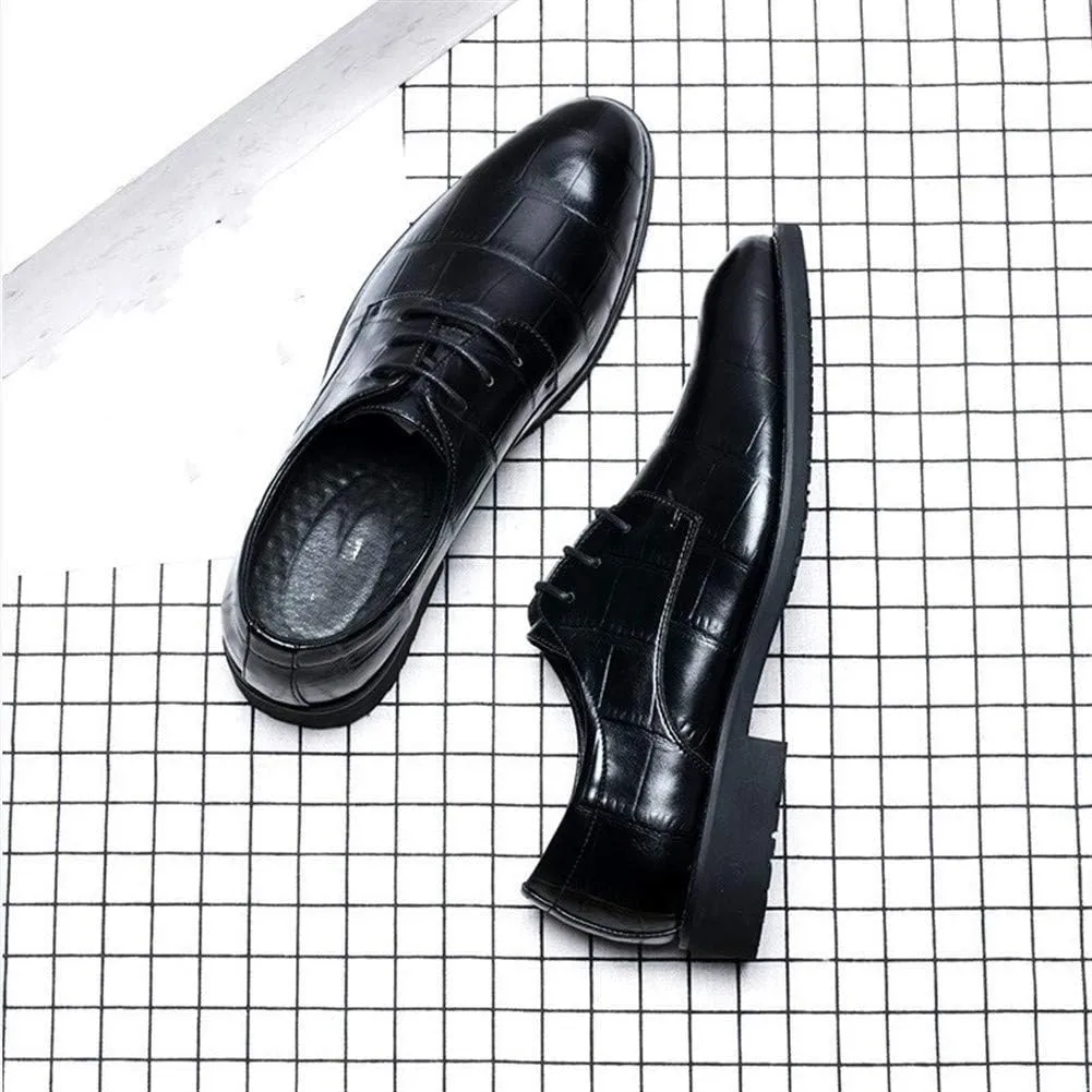 New Formal Dress Shoes for Men Lace Up Crocodile Embossed Derby Shoes Vegan Leather Block Heel Slip Resistant Anti-Slip Business