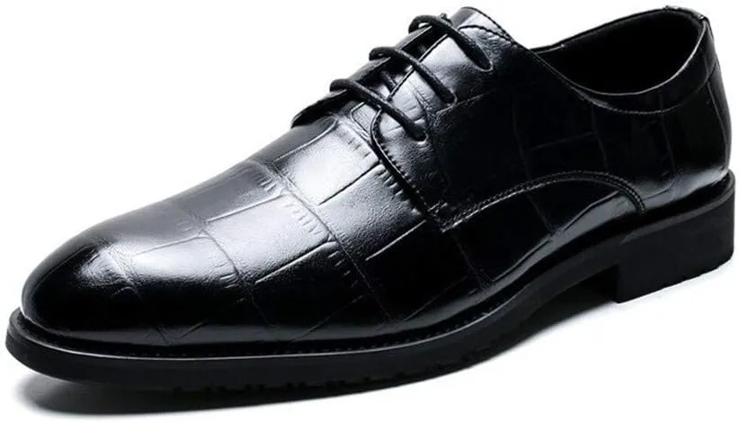 New Formal Dress Shoes for Men Lace Up Crocodile Embossed Derby Shoes Vegan Leather Block Heel Slip Resistant Anti-Slip Business