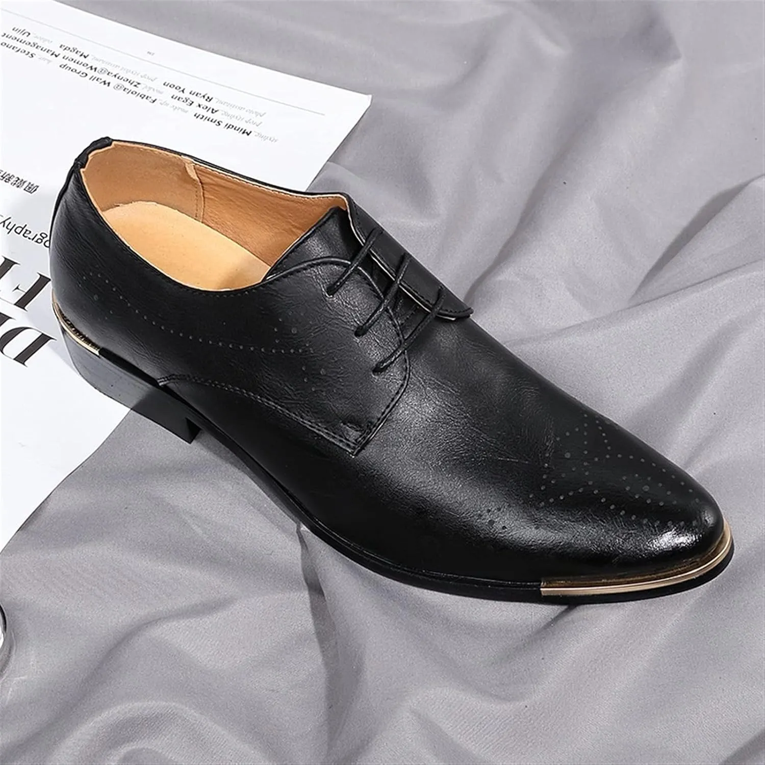 New Formal Oxford Shoes for Men Lace Up Brogue Embossed Derby Shoes Vegan Leather Rubber Sole Block Heel Slip Resistant Party
