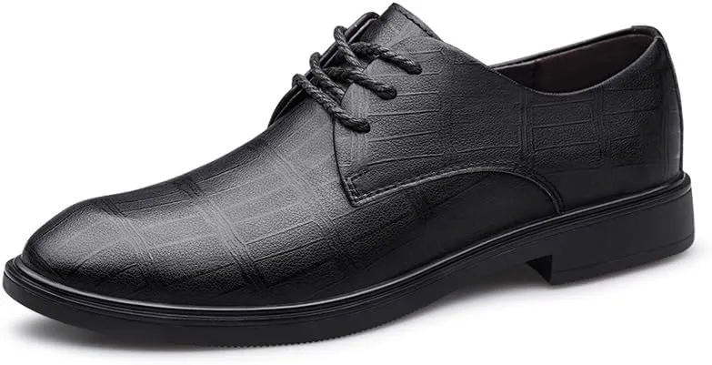 New Formal Shoes for Men Lace Up Plaid Embossed Vegan Leather Derby Shoes Non Slip Resistant Rubber Sole Anti-Slip Prom