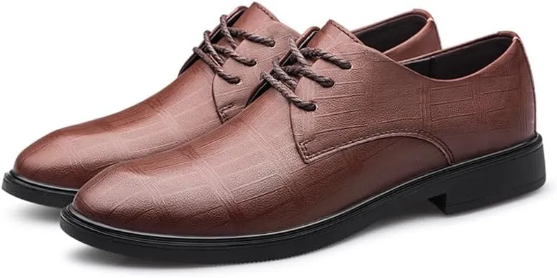 New Formal Shoes for Men Lace Up Plaid Embossed Vegan Leather Derby Shoes Non Slip Resistant Rubber Sole Anti-Slip Prom
