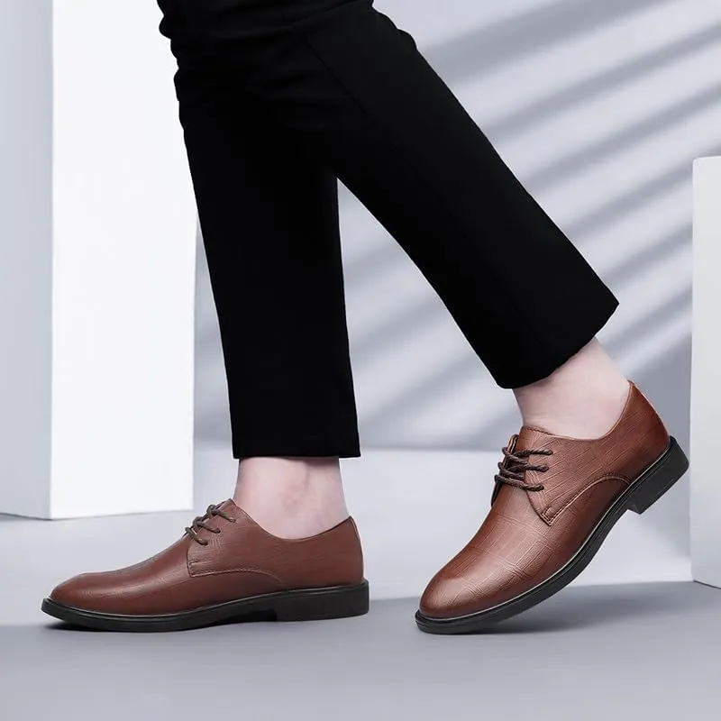 New Formal Shoes for Men Lace Up Plaid Embossed Vegan Leather Derby Shoes Non Slip Resistant Rubber Sole Anti-Slip Prom