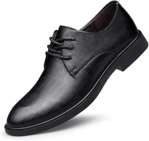 New Formal Shoes for Men Lace Up Plaid Embossed Vegan Leather Derby Shoes Non Slip Resistant Rubber Sole Anti-Slip Prom