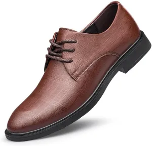 New Formal Shoes for Men Lace Up Plaid Embossed Vegan Leather Derby Shoes Non Slip Resistant Rubber Sole Anti-Slip Prom