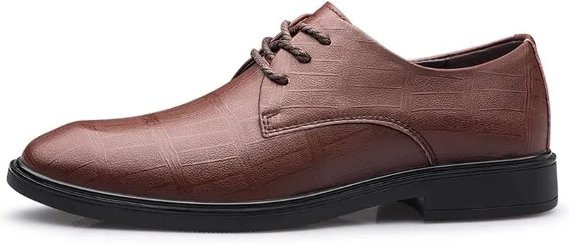 New Formal Shoes for Men Lace Up Plaid Embossed Vegan Leather Derby Shoes Non Slip Resistant Rubber Sole Anti-Slip Prom