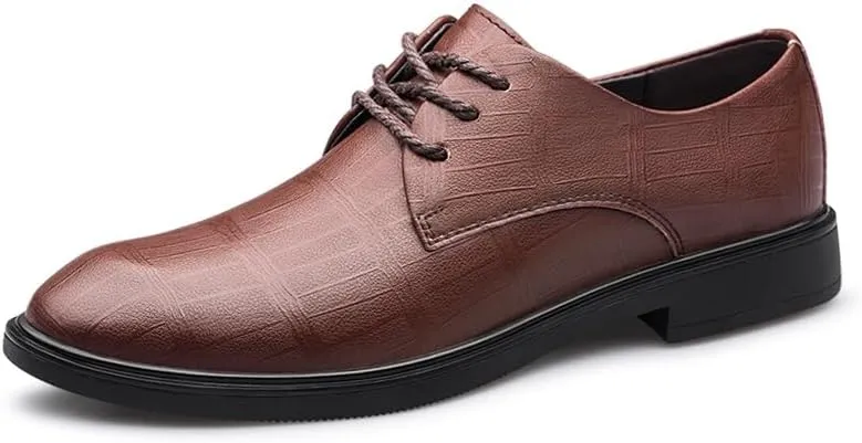 New Formal Shoes for Men Lace Up Plaid Embossed Vegan Leather Derby Shoes Non Slip Resistant Rubber Sole Anti-Slip Prom