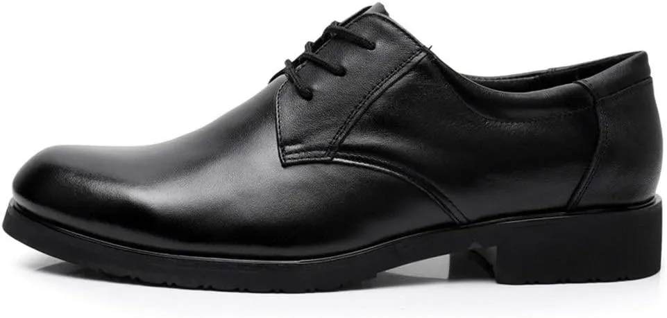 New Formal Shoes for Men Lace Up Round Toe Derby Shoes Cowhide Block Heel Low Top Anti-Slip Wedding