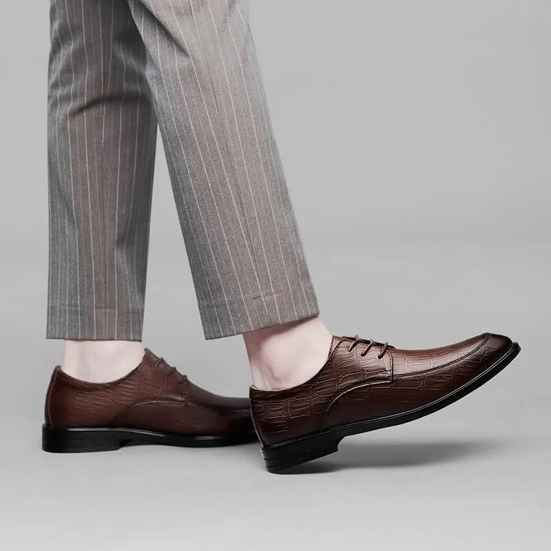 New Oxford Shoes for Men Lace Up Round Toe Vegan Leather Apron Toe Derby Shoes Non Slip Rubber Sole Slip Resistant Low Top Prom