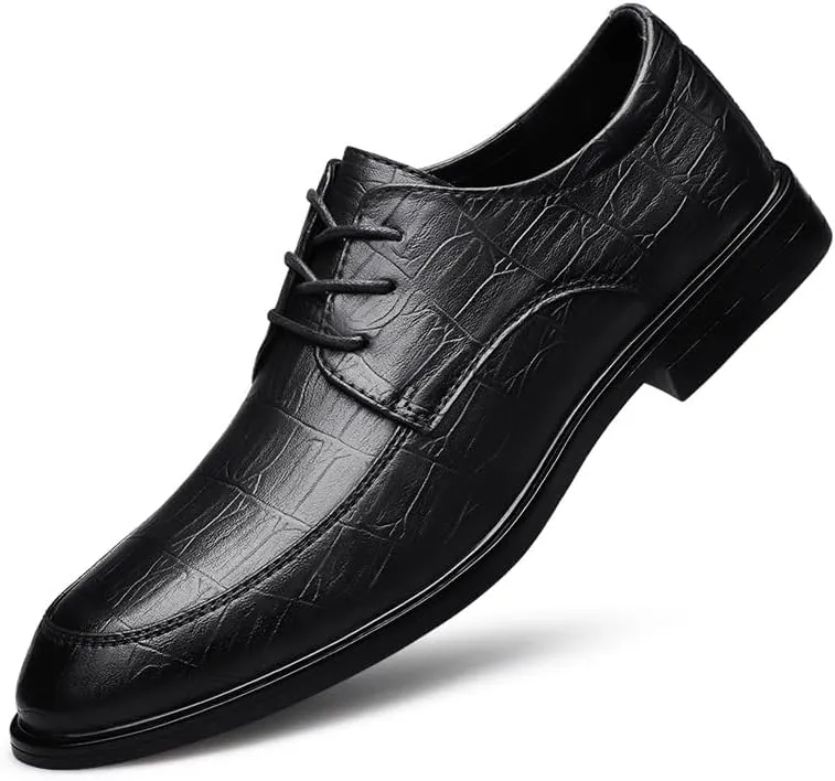 New Oxford Shoes for Men Lace Up Round Toe Vegan Leather Apron Toe Derby Shoes Non Slip Rubber Sole Slip Resistant Low Top Prom