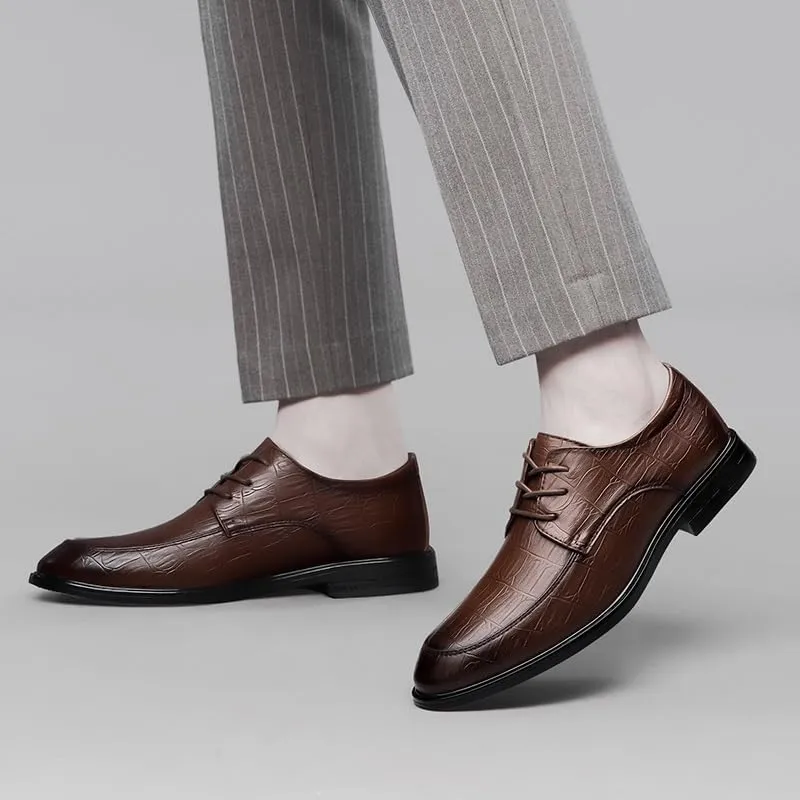New Oxford Shoes for Men Lace Up Round Toe Vegan Leather Apron Toe Derby Shoes Non Slip Rubber Sole Slip Resistant Low Top Prom