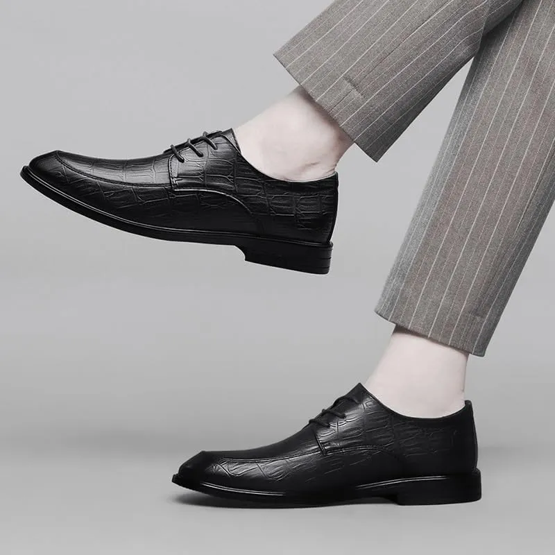 New Oxford Shoes for Men Lace Up Round Toe Vegan Leather Apron Toe Derby Shoes Non Slip Rubber Sole Slip Resistant Low Top Prom