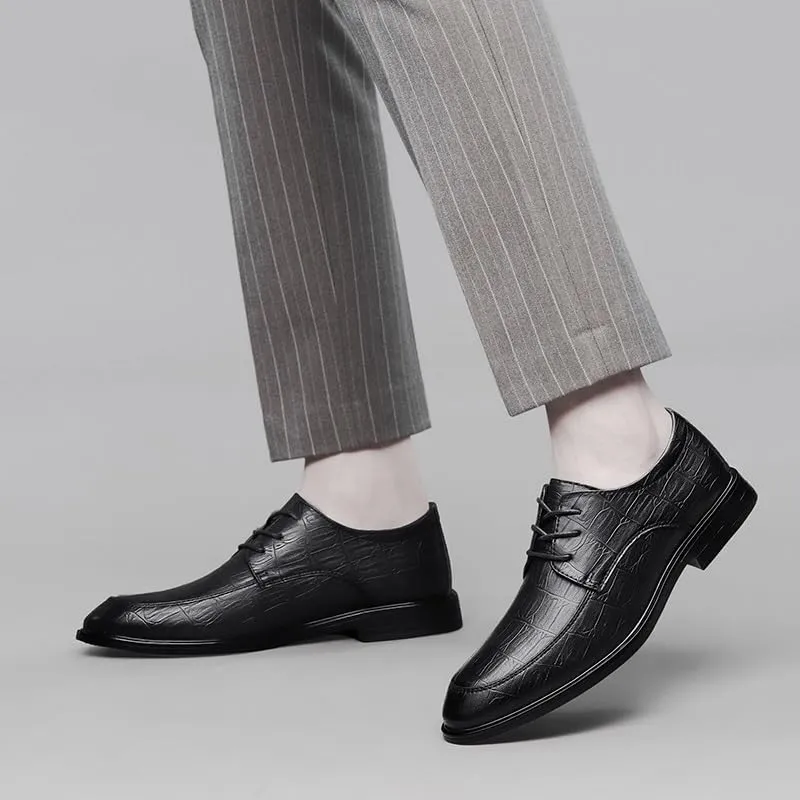 New Oxford Shoes for Men Lace Up Round Toe Vegan Leather Apron Toe Derby Shoes Non Slip Rubber Sole Slip Resistant Low Top Prom