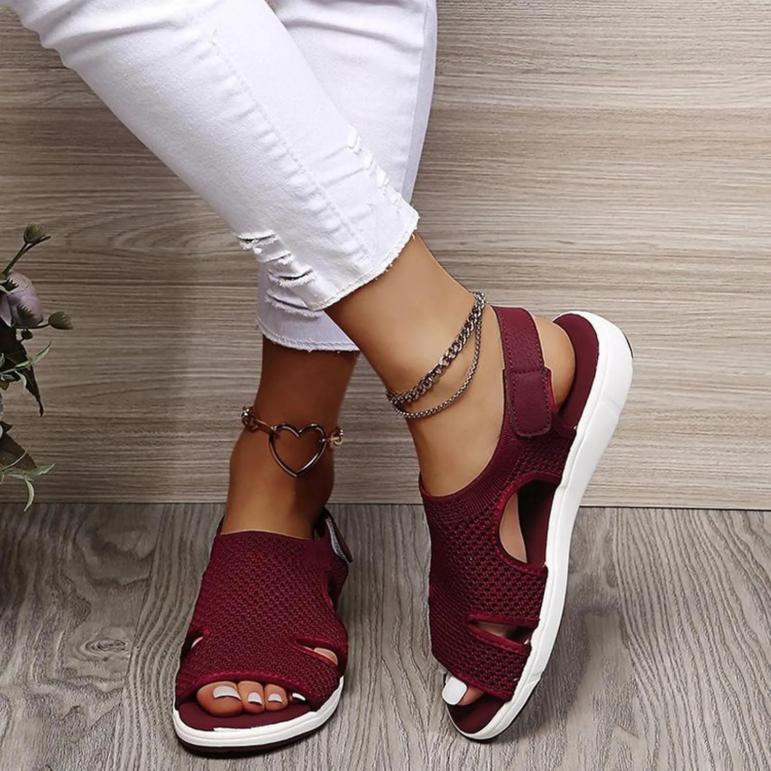 oiangi Summer Sandals for Women Platform Fashion Breathable Mesh Walking Shoes Solid Color Casual Comfortable Elastic Knit Slingback Ladies Shoes