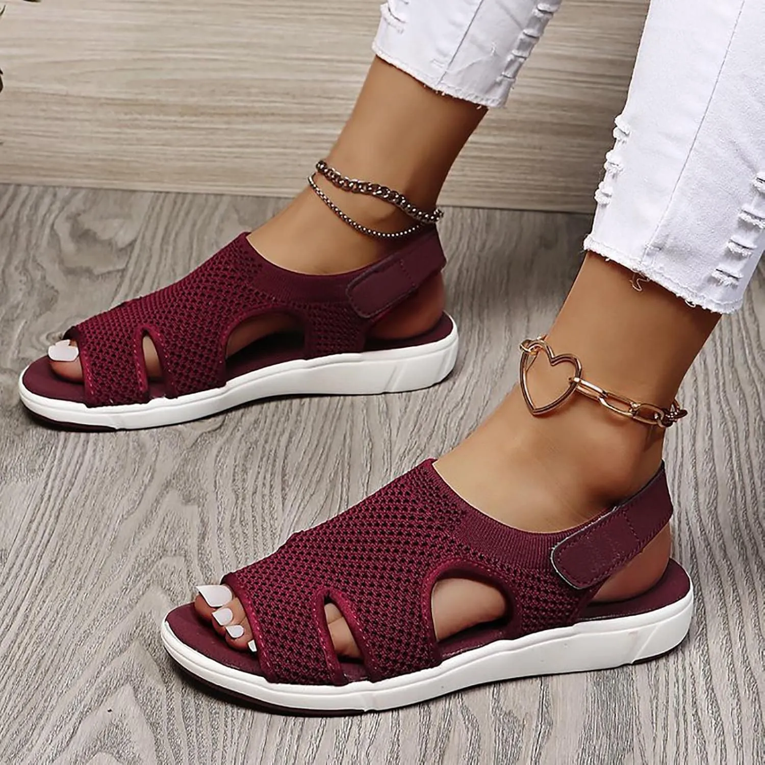oiangi Summer Sandals for Women Platform Fashion Breathable Mesh Walking Shoes Solid Color Casual Comfortable Elastic Knit Slingback Ladies Shoes