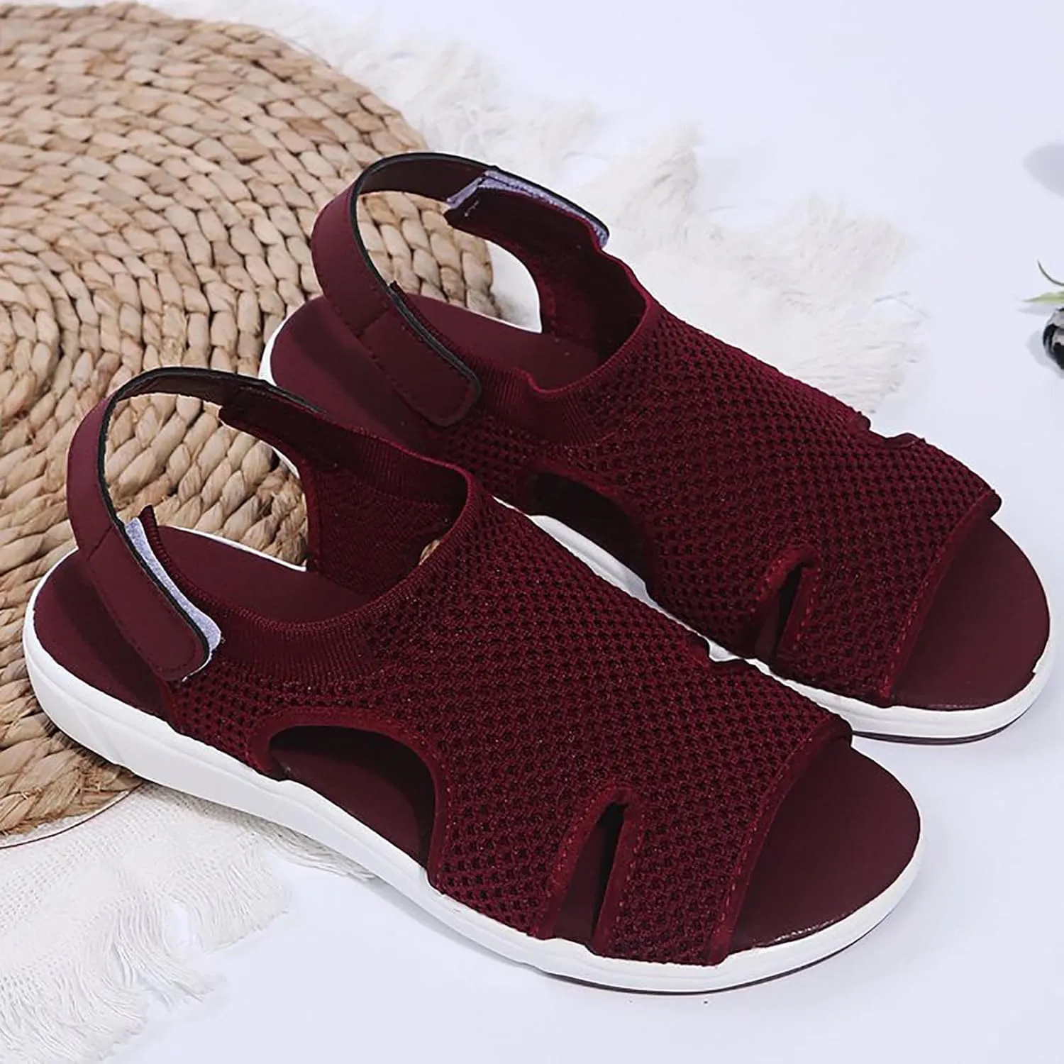 oiangi Summer Sandals for Women Platform Fashion Breathable Mesh Walking Shoes Solid Color Casual Comfortable Elastic Knit Slingback Ladies Shoes
