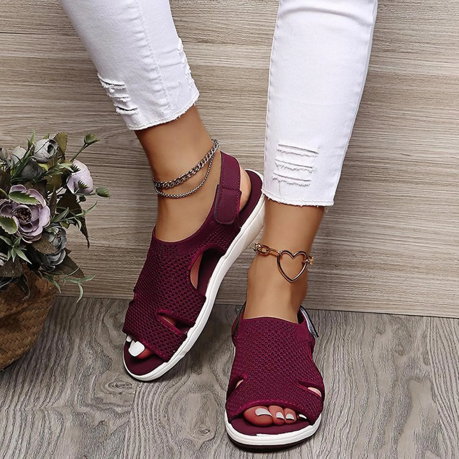 oiangi Summer Sandals for Women Platform Fashion Breathable Mesh Walking Shoes Solid Color Casual Comfortable Elastic Knit Slingback Ladies Shoes