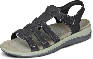 Orthofeet Women's Orthopedic Black Leather Amalfi Adjustable Sandals, Size 6