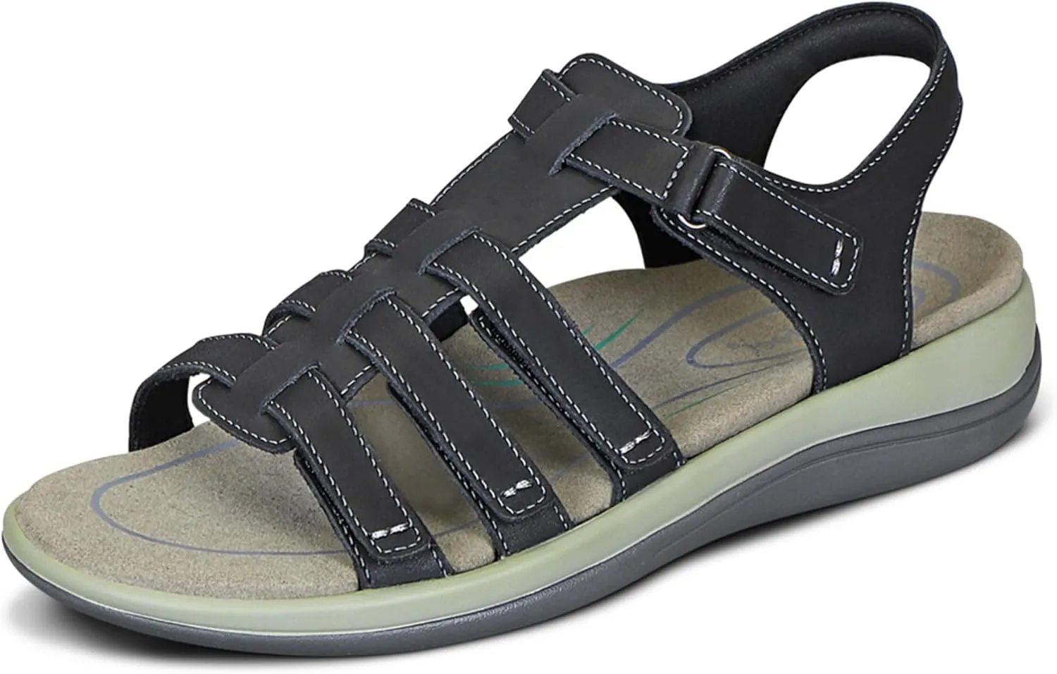 Orthofeet Women's Orthopedic Black Leather Amalfi Adjustable Sandals, Size 6