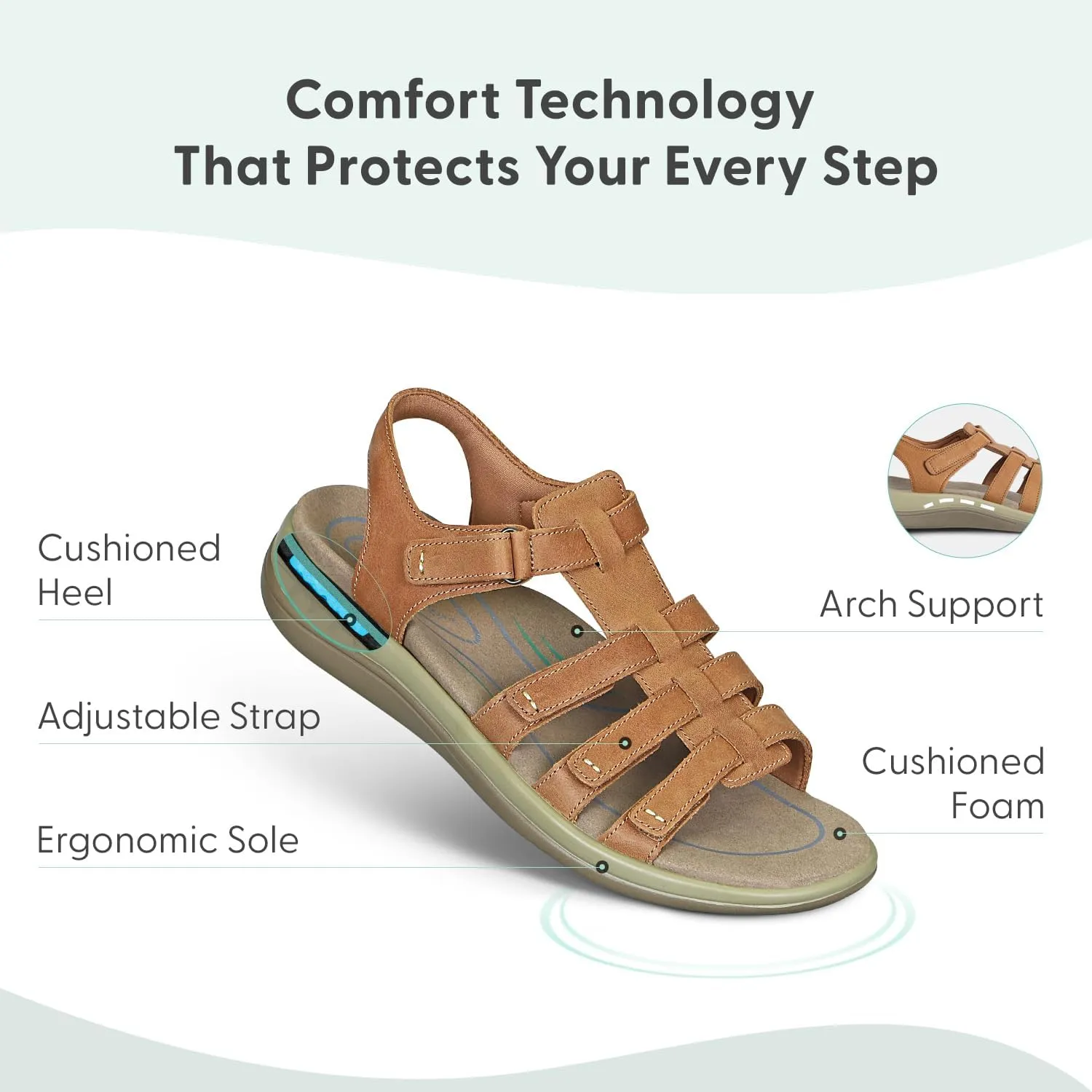 Orthofeet Women's Orthopedic Camel Leather Amalfi Adjustable Sandals, Size 5