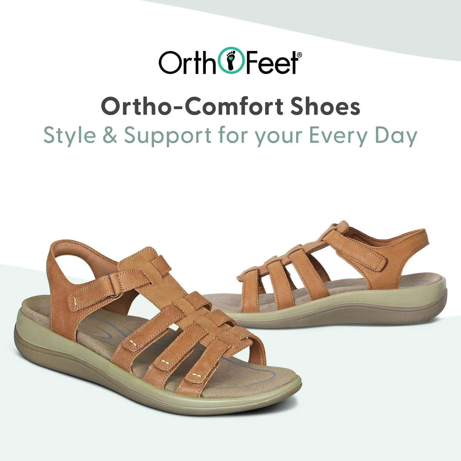Orthofeet Women's Orthopedic Camel Leather Amalfi Adjustable Sandals, Size 5
