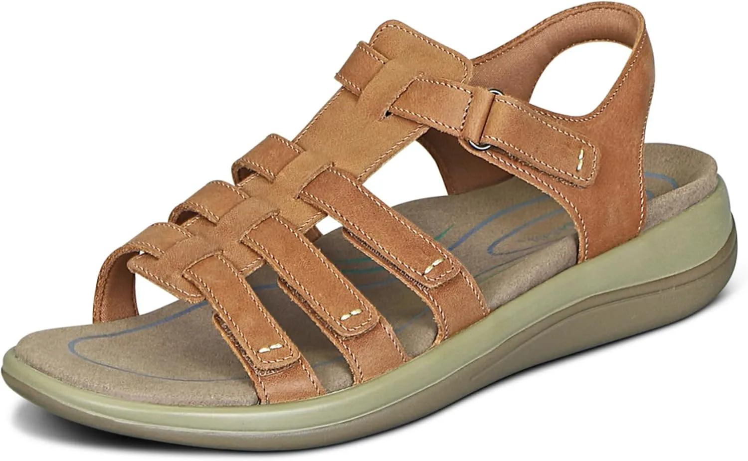 Orthofeet Women's Orthopedic Camel Leather Amalfi Adjustable Sandals, Size 5