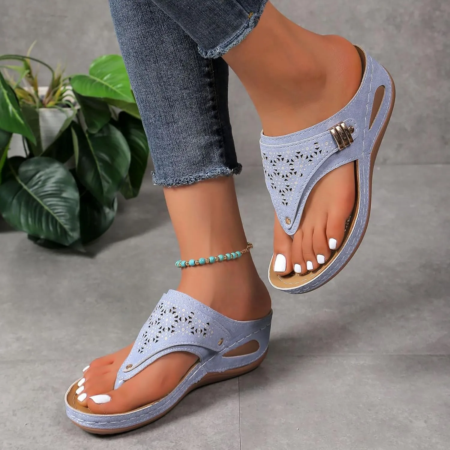 Orthopedic Sandals for Women, Summer Arch Support Wedge Sandals, Casual Platform Slip On Open Toe Sandal, Unisex-Adults