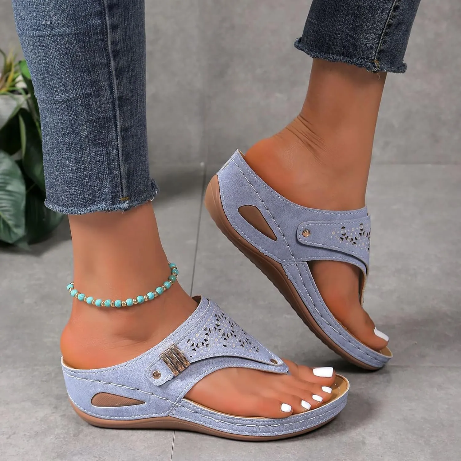 Orthopedic Sandals for Women, Summer Arch Support Wedge Sandals, Casual Platform Slip On Open Toe Sandal, Unisex-Adults