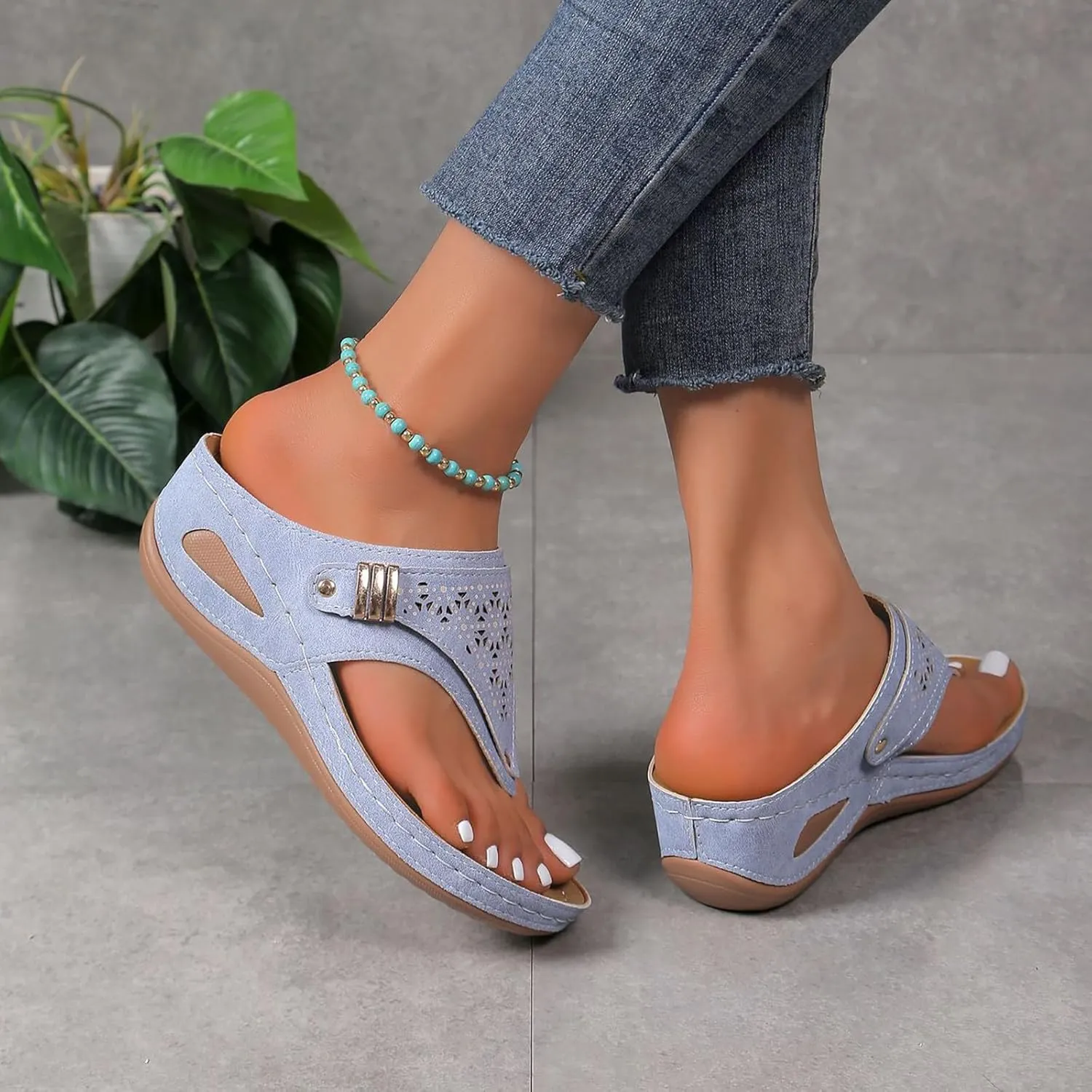 Orthopedic Sandals for Women, Summer Arch Support Wedge Sandals, Casual Platform Slip On Open Toe Sandal, Unisex-Adults
