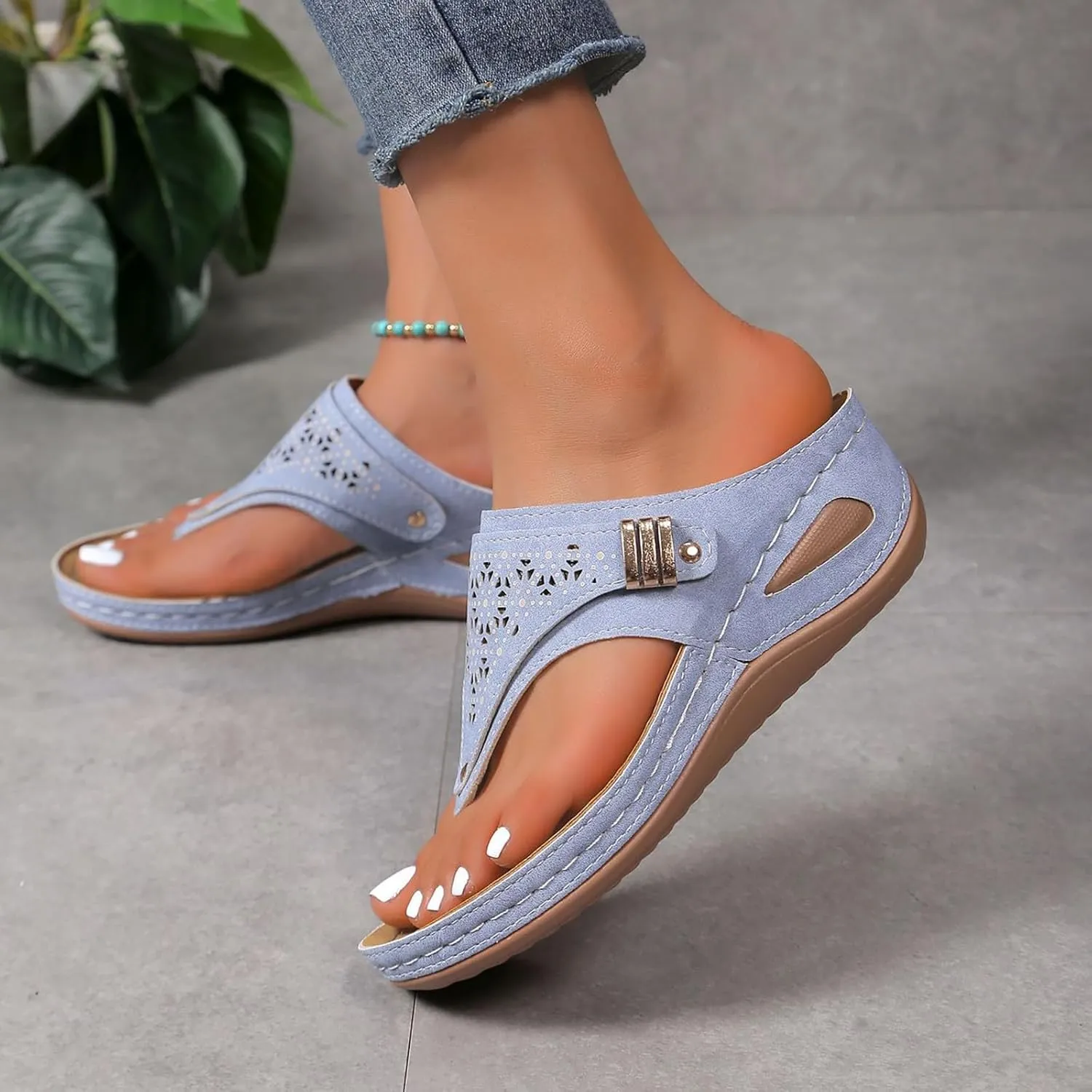 Orthopedic Sandals for Women, Summer Arch Support Wedge Sandals, Casual Platform Slip On Open Toe Sandal, Unisex-Adults