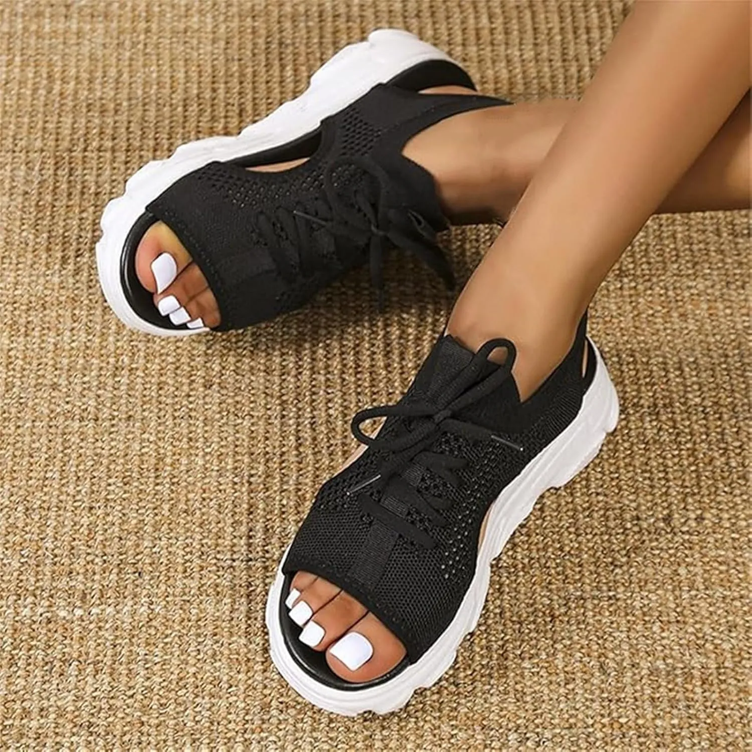 Orthopedic Wedge Sandals for Women Casual Breathable Mesh Hollow Out Open Toe Beach Shoes Lightweight Platform Ankle Strap Comfortable Outdoor Shoes Sandals