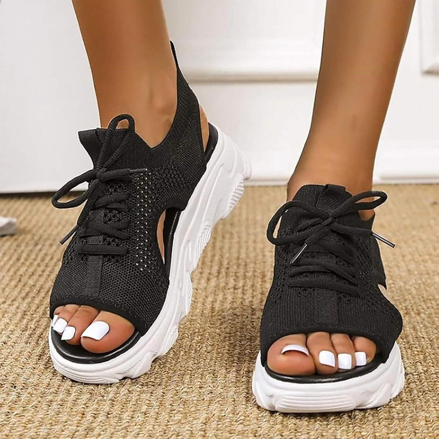 Orthopedic Wedge Sandals for Women Casual Breathable Mesh Hollow Out Open Toe Beach Shoes Lightweight Platform Ankle Strap Comfortable Outdoor Shoes Sandals