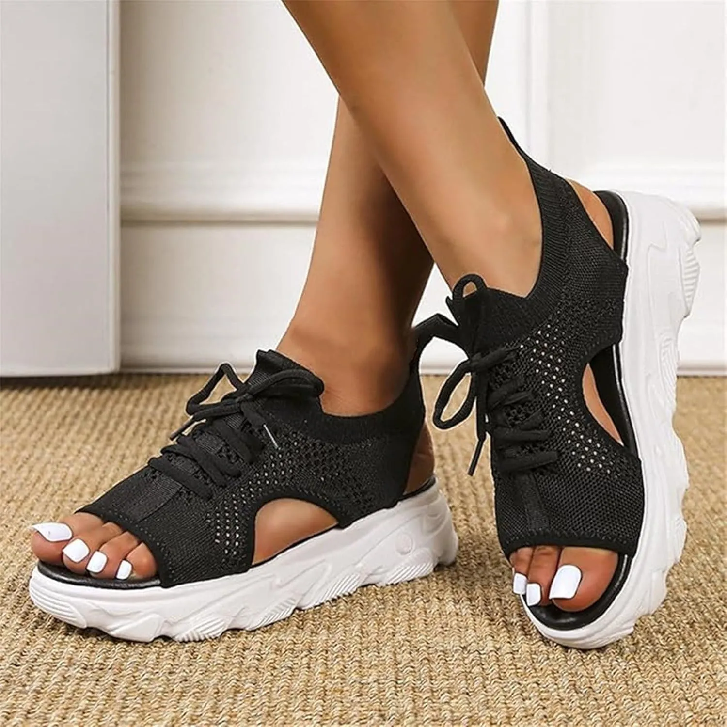 Orthopedic Wedge Sandals for Women Casual Breathable Mesh Hollow Out Open Toe Beach Shoes Lightweight Platform Ankle Strap Comfortable Outdoor Shoes Sandals