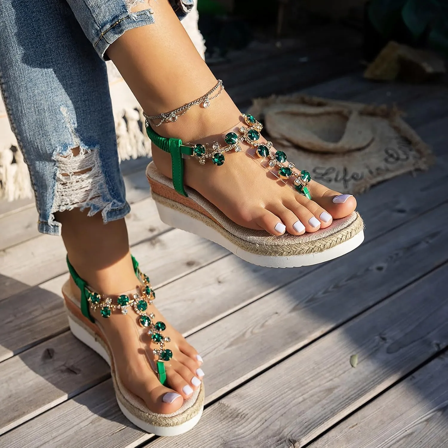 Orthopedic Wedge Sandals for Women Summer Dressy 2025 Womens Low Wedges Heels Sandal Shoes Wide Width Comfort Walking Non Slip Casual Beach Platform Sandals Ankle Elastic Bohemian Woven Sandals