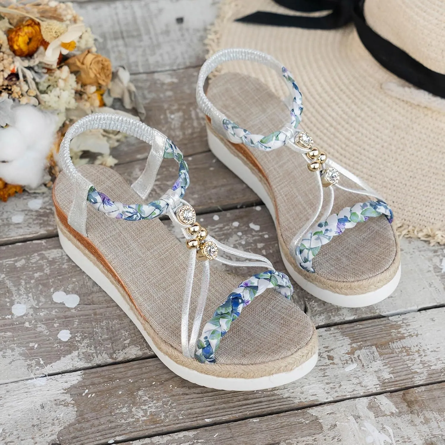 Orthopedic Wedge Sandals for Women Summer Dressy 2025 Womens Low Wedges Heels Sandal Shoes Wide Width Comfort Walking Non Slip Casual Beach Platform Sandals Ankle Elastic Bohemian Woven Sandals
