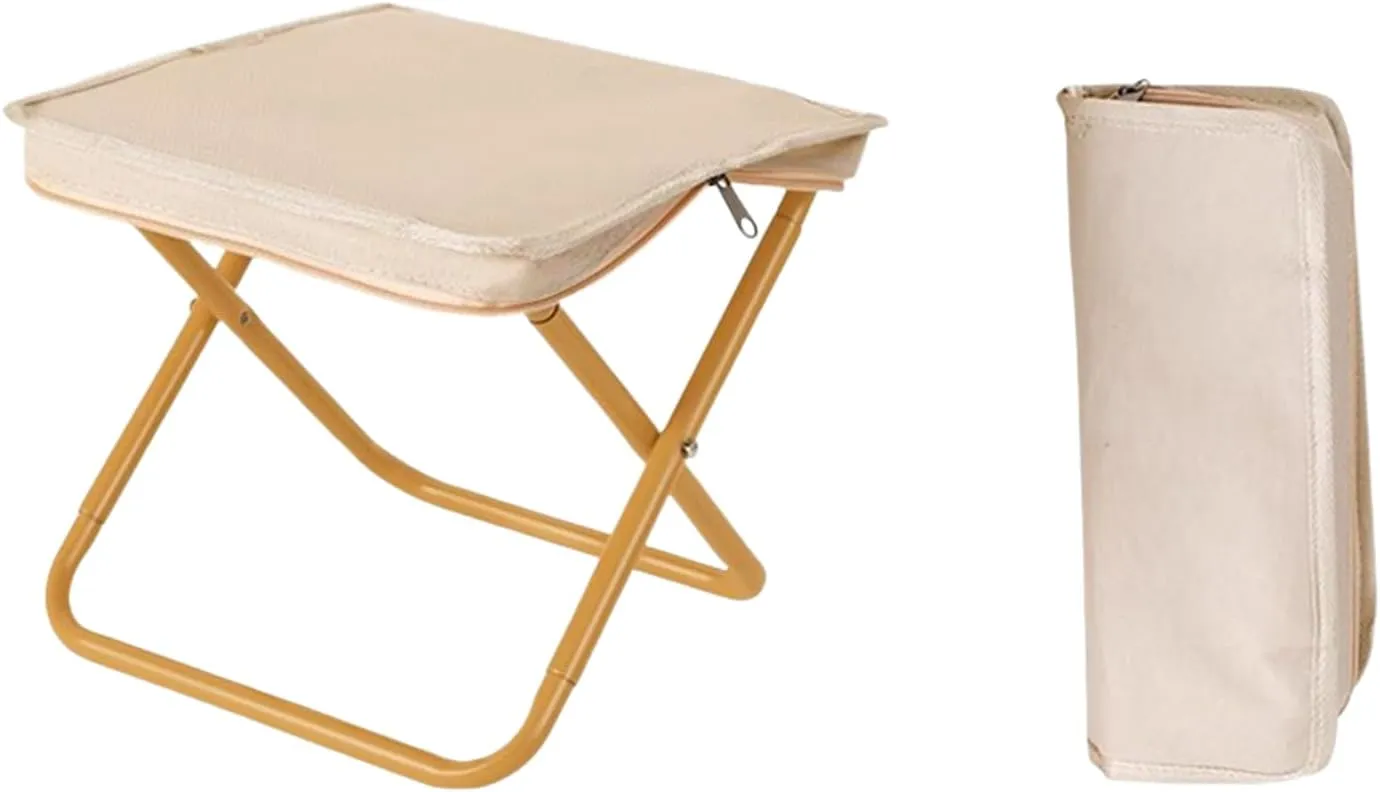 Outdoor Folding Stool Portable Fishing Chair Train Little Mazar Stool Camping Chair Folding Chair Camping Small Bench-Beige