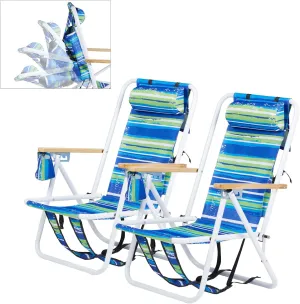 Outvita Folding Beach Chair Adjustable Headrest w/4 Flexible Tilt Angle, Cup Holder Portable High Strength Cleanable Fabric, for Sand Camping Lawn Concert Travel Festival