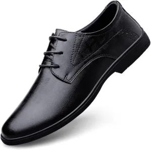 Oxford Dress Shoes for Men Lace Up Round Toe Plaid Solid Color Faux Leather Derby Shoes Rubber Sole Slip Resistant Anti-Slip Party