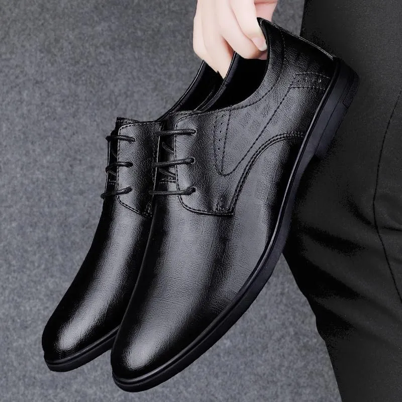 Oxford Dress Shoes for Men Lace Up Round Toe Plaid Solid Color Faux Leather Derby Shoes Rubber Sole Slip Resistant Anti-Slip Party