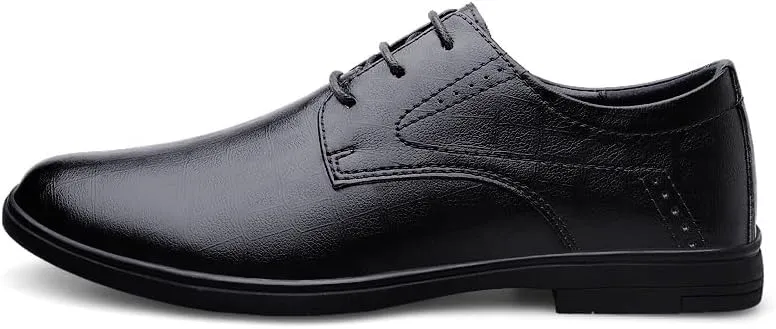 Oxford Dress Shoes for Men Lace Up Round Toe Plaid Solid Color Faux Leather Derby Shoes Rubber Sole Slip Resistant Anti-Slip Party