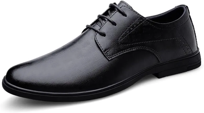 Oxford Dress Shoes for Men Lace Up Round Toe Plaid Solid Color Faux Leather Derby Shoes Rubber Sole Slip Resistant Anti-Slip Party
