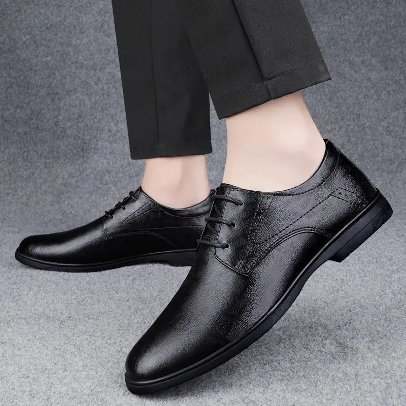 Oxford Dress Shoes for Men Lace Up Round Toe Plaid Solid Color Faux Leather Derby Shoes Rubber Sole Slip Resistant Anti-Slip Party