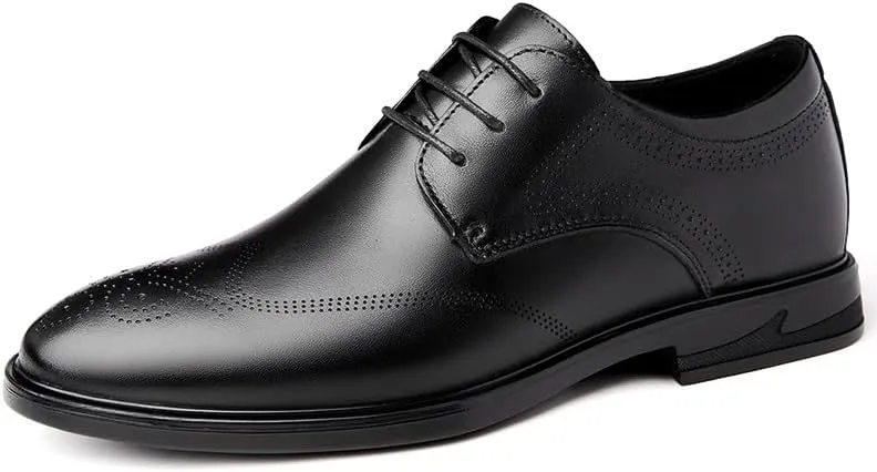 Oxford Shoes for Men Lace Up Brogue Embossed Wing tip Vegan Leather Derby Shoes Block Heel Anti-Slip Low Top Slip Resistant Business