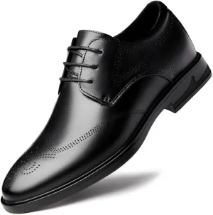 Oxford Shoes for Men Lace Up Brogue Embossed Wing tip Vegan Leather Derby Shoes Block Heel Anti-Slip Low Top Slip Resistant Business