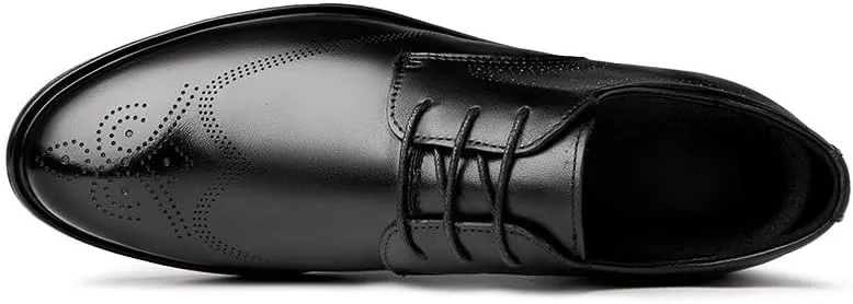 Oxford Shoes for Men Lace Up Brogue Embossed Wing tip Vegan Leather Derby Shoes Block Heel Anti-Slip Low Top Slip Resistant Business